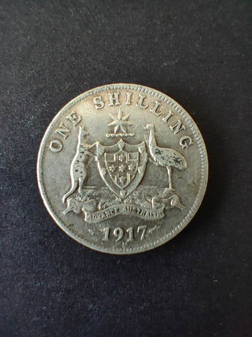 Australia 1917 1/- One Shilling Silver Coin Fine Condition