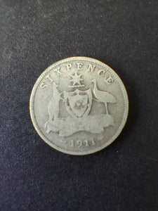 Australia 1911 6d Sixpence Silver Coin Fine Condition