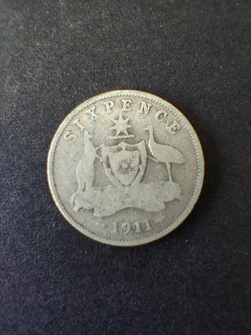 Australia 1911 6d Sixpence Silver Coin Fine Condition