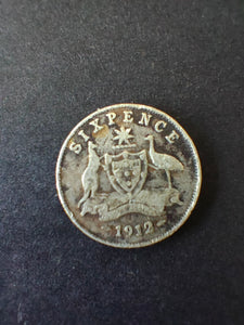 Australia 1912 6d Sixpence Silver Coin Fine Condition