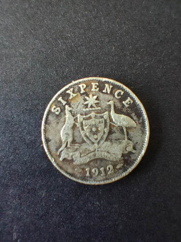 Australia 1912 6d Sixpence Silver Coin Fine Condition