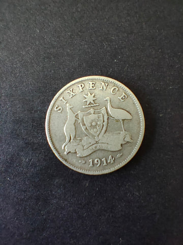 Australia 1914 6d Sixpence Silver Coin Fine Condition