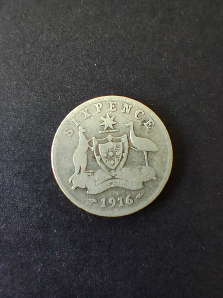 Australia 1916 6d Sixpence Silver Coin Fine Condition