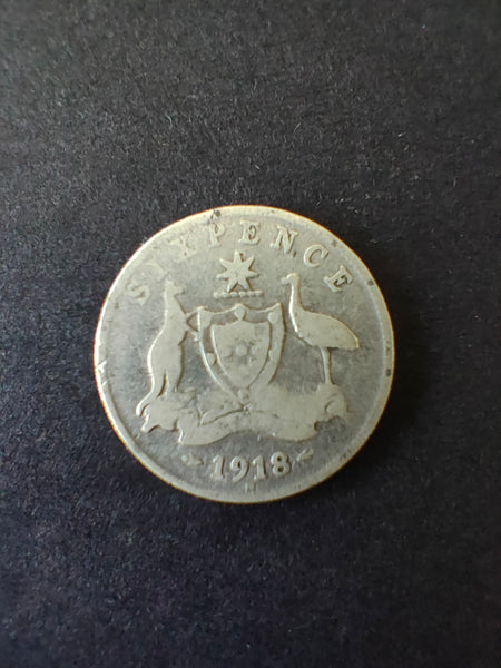 Australia 1918 6d Sixpence Silver Coin Fine Condition