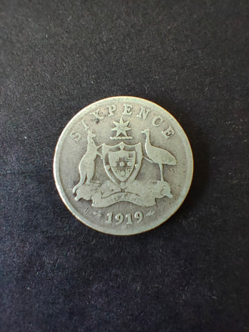 Australia 1919 6d Sixpence Silver Coin Fine Condition