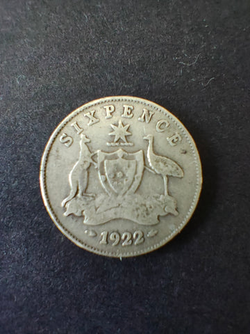 Australia 1922 6d Sixpence Silver Coin Very Good Condition