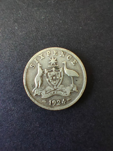 Australia 1924 6d Sixpence Silver Coin Fine Condition
