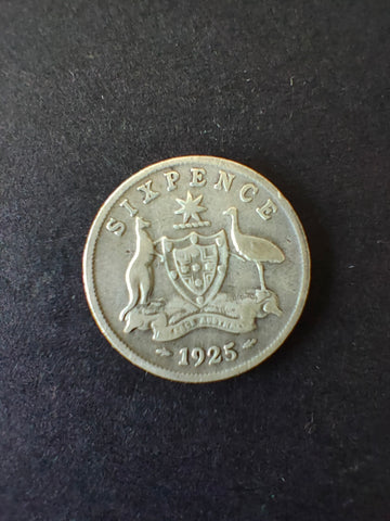 Australia 1925 6d Sixpence Silver Coin Fine Condition