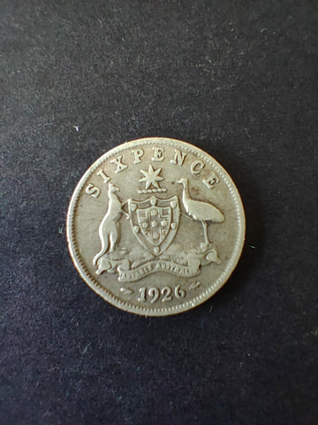 Australia 1926 6d Sixpence Silver Coin Fine Condition