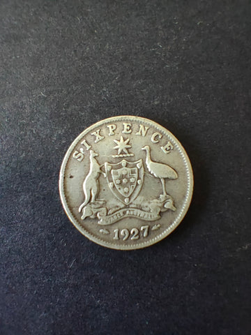 Australia 1927 6d Sixpence Silver Coin Fine Condition