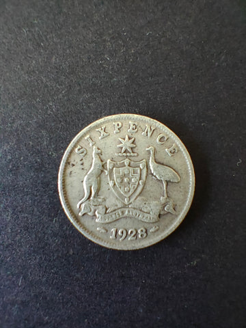 Australia 1928 6d Sixpence Silver Coin Fine Condition