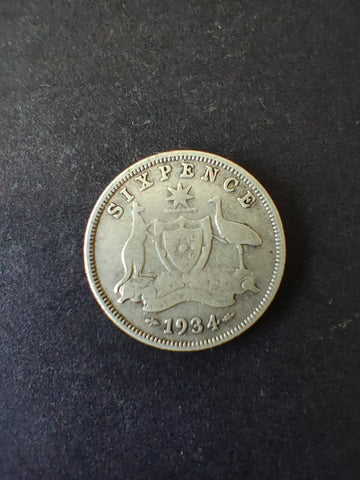 Australia 1934 6d Sixpence Silver Coin Fine Condition