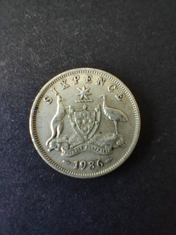 Australia 1936 6d Sixpence Silver Coin Fine Condition