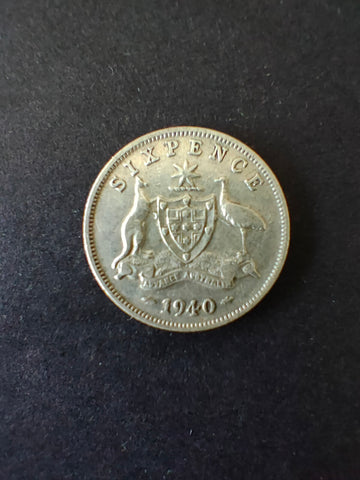 Australia 1940 6d Sixpence Silver Coin Fine Condition