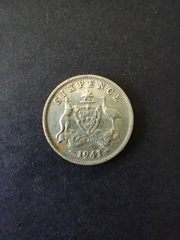 Australia 1941 6d Sixpence Silver Coin Fine Condition