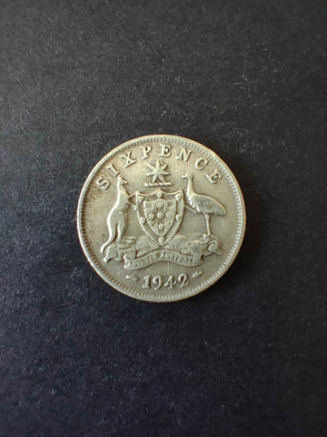 Australia 1942 6d Sixpence Silver Coin Fine Condition