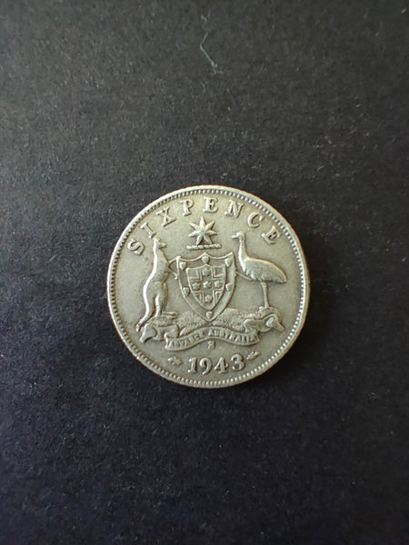 Australia 1943S 6d Sixpence Silver Coin Fine Condition. San Francisco Mint