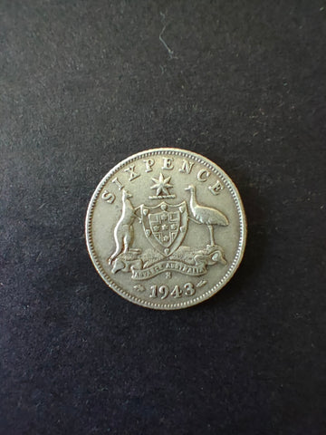 Australia 1943S 6d Sixpence Silver Coin Fine Condition. San Francisco Mint