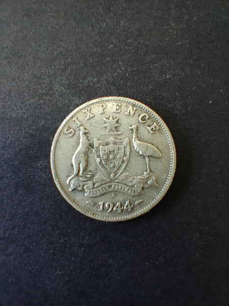 Australia 1944 6d Sixpence Silver Coin Fine Condition