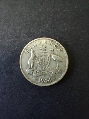 Australia 1944 6d Sixpence Silver Coin Fine Condition
