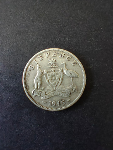 Australia 1945 6d Sixpence Silver Coin Fine Condition