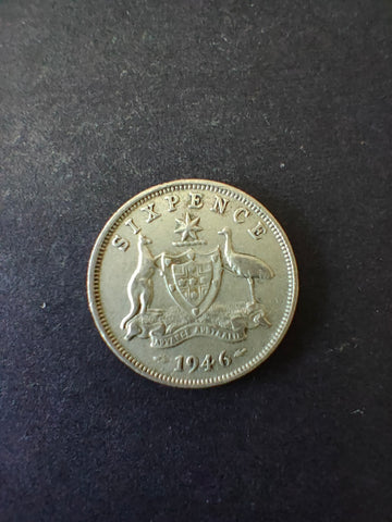 Australia 1946 6d Sixpence Silver Coin Fine Condition