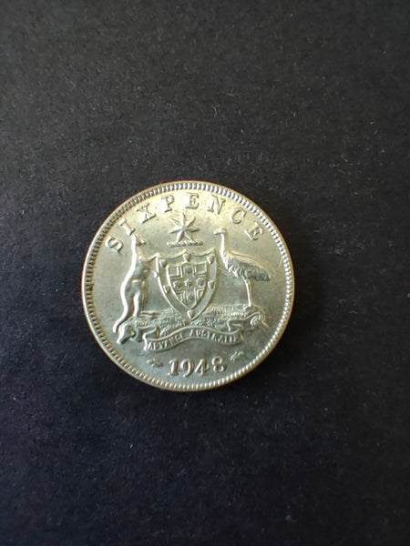 Australia 1948 6d Sixpence Silver Coin Fine Condition