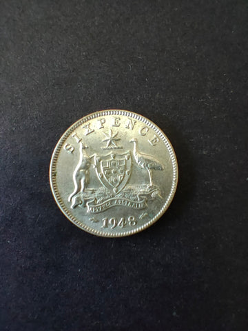 Australia 1948 6d Sixpence Silver Coin Fine Condition