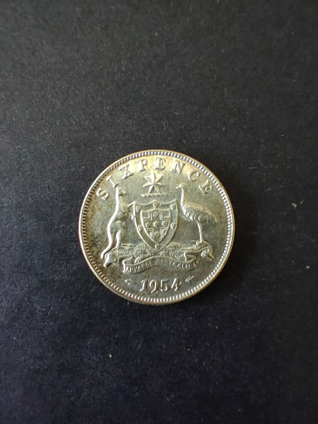 Australia 1954 6d Sixpence Silver Coin Fine Condition
