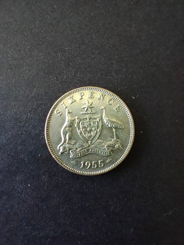 Australia 1955 6d Sixpence Silver Coin Fine Condition