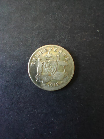 Australia 1912 3d Threepence Silver Coin Fine Condition