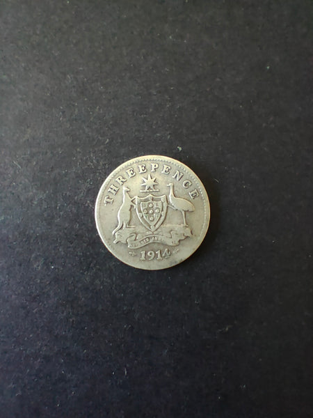 Australia 1914 3d Threepence Silver Coin Fine Condition