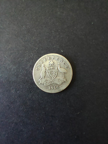 Australia 1914 3d Threepence Silver Coin Fine Condition
