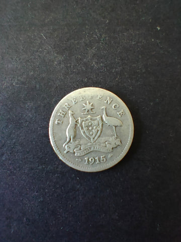 Australia 1915 3d Threepence Silver Coin Fine Condition