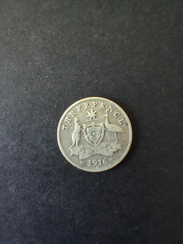 Australia 1916 3d Threepence Silver Coin Fine Condition