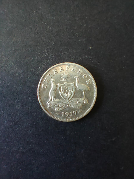 Australia 1917 3d Threepence Silver Coin Fine Condition