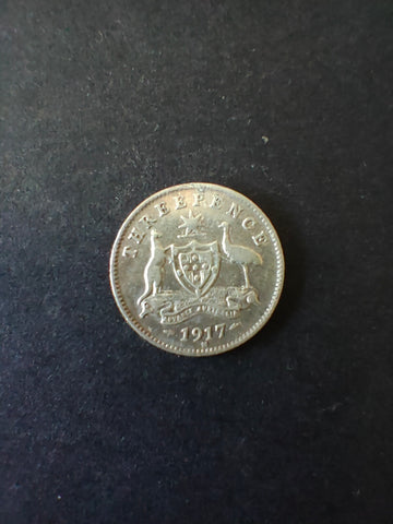 Australia 1917 3d Threepence Silver Coin Fine Condition