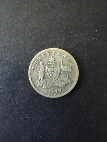 Australia 1918 3d Threepence Silver Coin Fine Condition