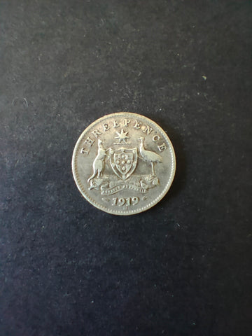 Australia 1919 3d Threepence Silver Coin Fine Condition