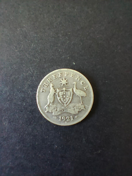 Australia 1921 3d Threepence Silver Coin Fine Condition