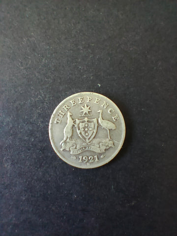 Australia 1921 3d Threepence Silver Coin Fine Condition