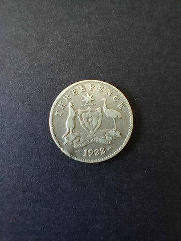 Australia 1922 3d Threepence Silver Coin Fine Condition