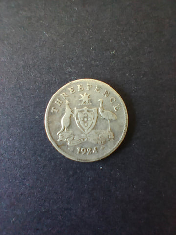 Australia 1924 3d Threepence Silver Coin Fine Condition