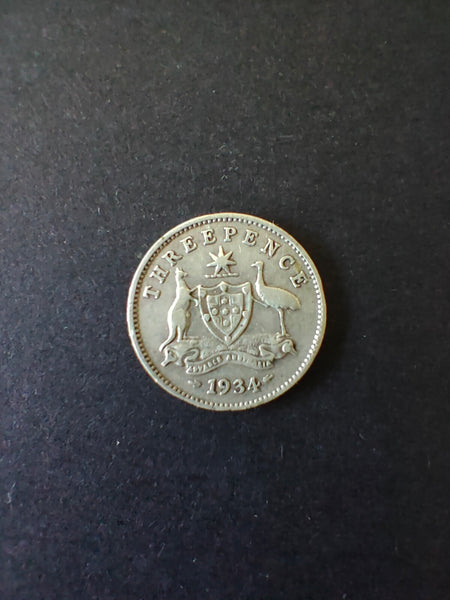Australia 1934 3d Threepence Silver Coin Fine Condition