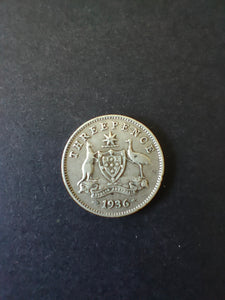 Australia 1936 3d Threepence Silver Coin Fine Condition