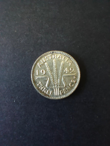 Australia 1942D 3d Threepence Silver Coin Fine Condition.  Denver Mint