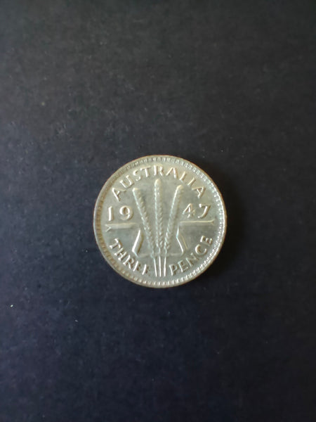 Australia 1947 3d Threepence Silver Coin Fine Condition