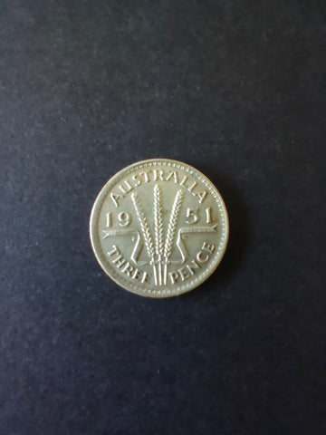 Australia 1951 3d Threepence Silver Coin Fine Condition