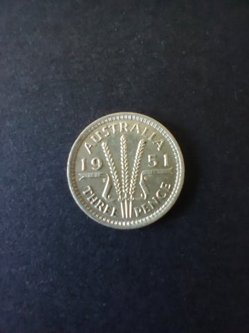 Australia 1951 PL 3d Threepence Silver Coin Fine Condition. London Mint