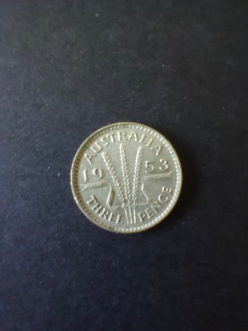 Australia 1953 3d Threepence Silver Coin Fine Condition